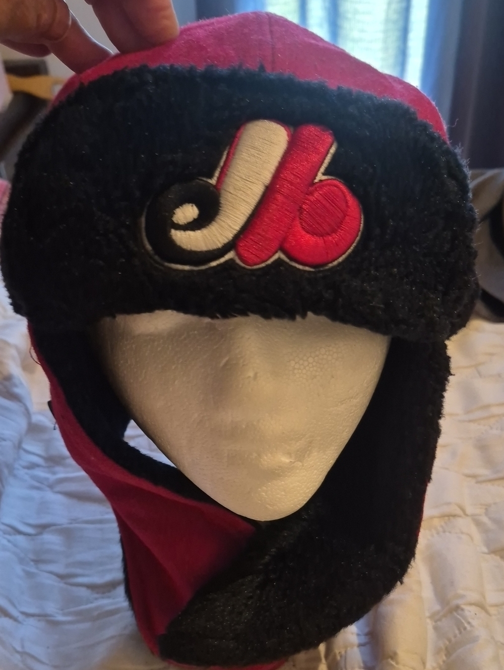 Red and Black Trapper Hat with Embroidered JB Logo